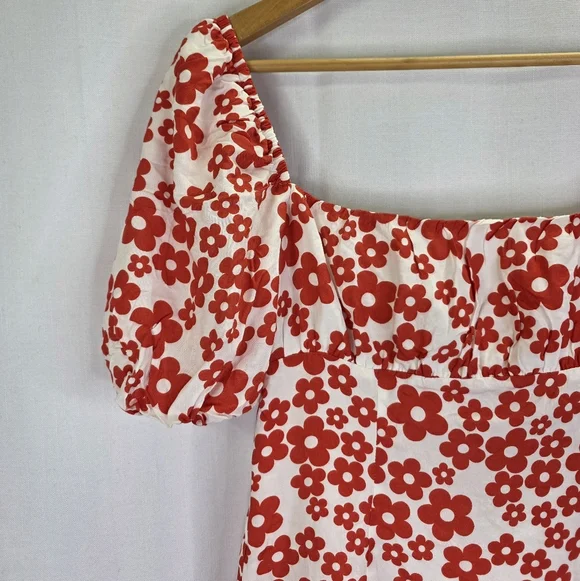 Nwt Glamorous Women's Red Mini Dresses Tie Puff Sleeve Floral Mini Dress Size 12 - Picture 5 of 16